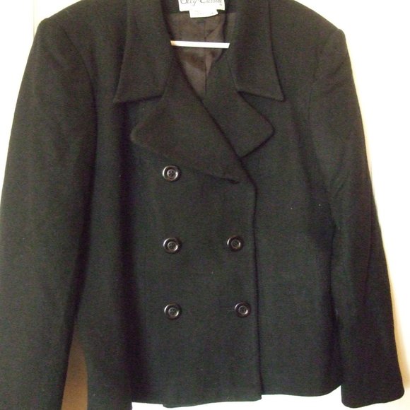 Oleg Cassini Black Double Breasted Suit, S - Picture 1 of 5